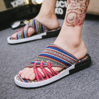 

Slippers mens summer fashion wear a word drag Korean version of 100 trendy personality anti-skid beach sandals