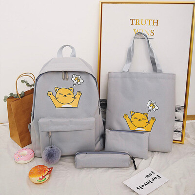 

Tailored Cartoon Alphabet Student Cat Backpack Casual Large Capacity Travel 4 Piece Set