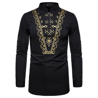 

Tailored Mens Fashion Leisure African Style Printing Long-sleeved Shirt Tops Blouse