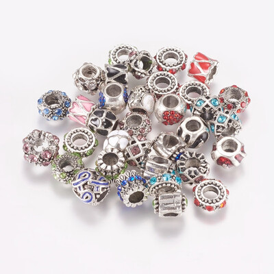 

Mixed Shape Alloy Enamel European Style Beads with Rhinestone Large Hole Beads Mixed Color 811x1012x48mm Hole 45mm