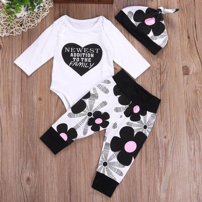 

Cute Newborn Baby Boys Girls Cotton Tops Romper Pants Hat Home 3Pcs Outfits Set Clothes