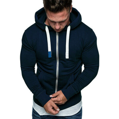 

New Plain Mens Hoodie Fleece Zip Up Hoody Jacket Sweatshirt Hooded Zipper Top
