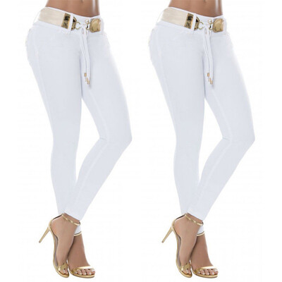 

Tailored Women Middle Waisted Skinny Jeans Stretch Slim Pants Calf Length Pencil Pants