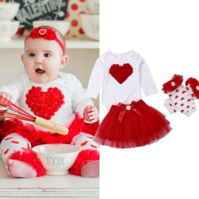 

3PCS Newborn Baby Girl Valentine&39s Outfit Clothes Tops RomperTutu Skirts Set US