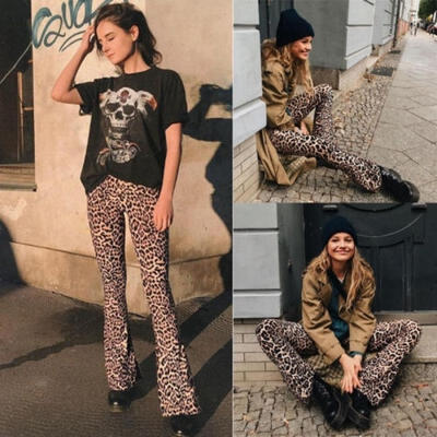 

Hot Seller Women Plain High Waist Skinny Leopard Flare Pants Trouser Bell-bottoms