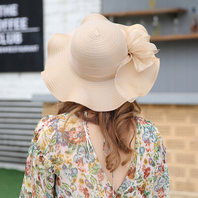 

Hat Female Summer Eaves Sunhat Beach Sunshade Cap Sunscreen Recreational Korean version of bow straw hat