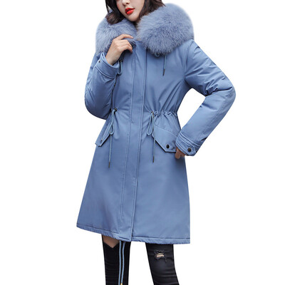 

Toponeto Women Fashion Outerwear Cotton-padded Jackets Plush Pocket Faux Fur Hooded Coat