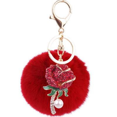 

Korean fashion pink rose keychain creative rex rabbit plush ball car bag pendant small gifts