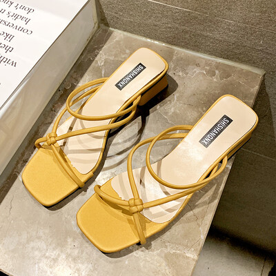 

Rough-heeled Two-Wear LadiesSandals Summer Fairy Wind Mid-heeled Slippers&Evening Shoes