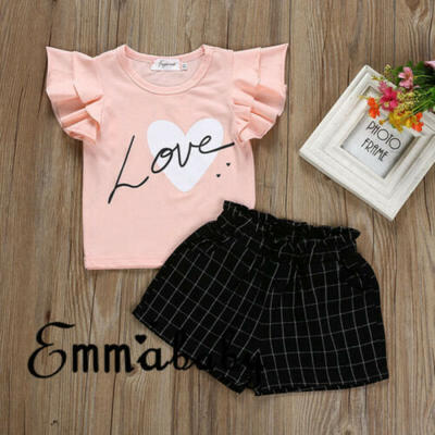 

2PCS Baby Kids Girls Summer Outfits Toddler Top Shirt Pants Shorts Clothes Set