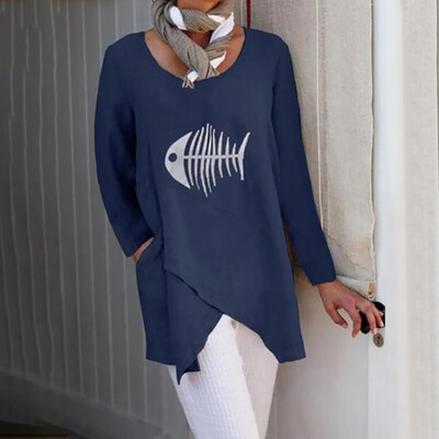 

Roseonmyhand Plus Size Fashion Women Printed Long Short Cotton&Linen Tops Blouse