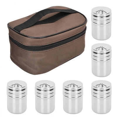 

Greensen 6Pcs Seasoning Jar Pepper Salt Pot Kitchen Seasoning Can with Storage Bag Outdoor Camping BBQ