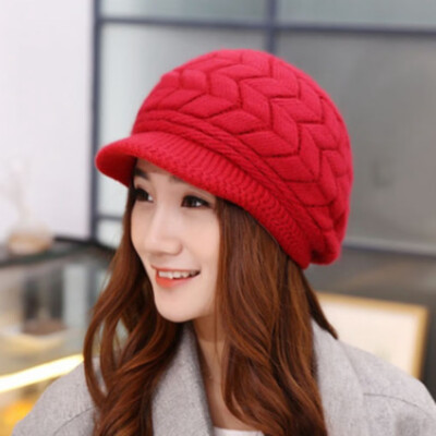 

Women Wool Knit Visor Beanie Hat Fashion Newsboy Cap Baker Boy Hat Visor Beret Warm Lined Winter Hats For Ladies