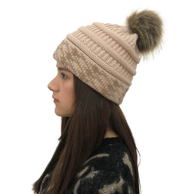 

Tailored Women Stitching Outdoor Faux Fur Ball Hats Crochet Knit Holey Beanie Cap