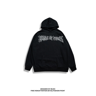 

MIJKO mens womens autumn&winter new rock print shoulder hoodies men&women with high street terry hooded sweater