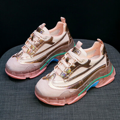 

European Station color sequins tied thick-soled muffin transparent jelly sole super-hot daddy shoes sneakers womens shoes