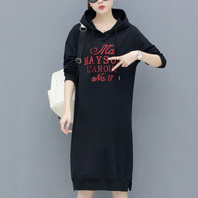 

Tailored Women Autumn Fashion Hoodie Letter Printing Long Sleeve Knee Length Dress