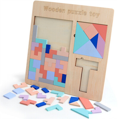 

YIWULAWooden Tetris Puzzle Tangram Jigsaw Brain Teasers Toy Building Blocks Game
