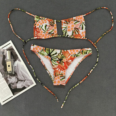 

Roseonmyhand Floral Printing Sexy Bikinis Set Women Tankini Set Brazilian Swimwear Two-piece