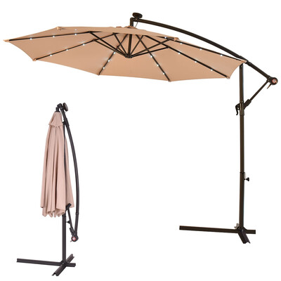 

10" Patio Hanging Solar LED Umbrella Sun Shade-Beige
