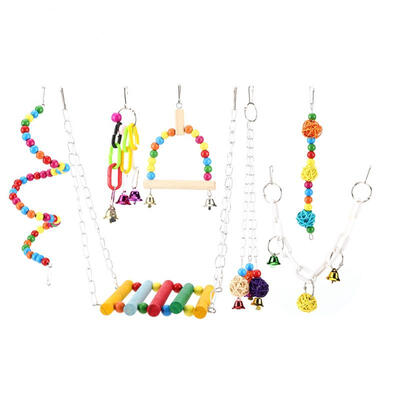 

Greensen 7pcs Set Bird Chewing Climbing Hanging Bell Pet Parrot Hammock Swing Toy Accessories