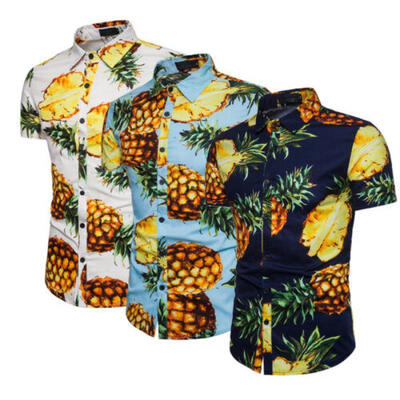 

Mens Pineapple Print T Shirts Tops Casual Short Sleeve Hawaiian Beach Shirt