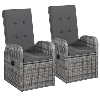 

Outdoor Chairs 2 pcs with Cushions Poly Rattan Gray