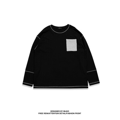 

MIJKO Mens Wear Fall&Winter New Colour-impact Splicing Pocket TEE Men&Women Can Wear High Street Long Sleeve T-shirts