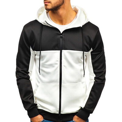 

Toponeto Mens New Fashion Casual Patchwork Slim Hoodie Outwear Blouse Zipper Sweatshirt