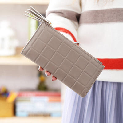 

Women PU Leather Purse Plaid Long Wallets Ladies Colorful Wallet 10 Card Holder Coin Bag Female Double Zipper Wallet