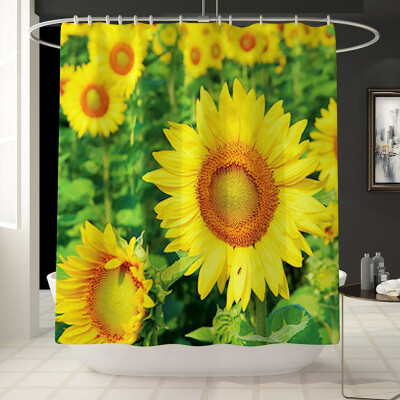 

Gobestart Sunflower Shower Curtain Floor Mat Four-piece Bathroom Mat Set