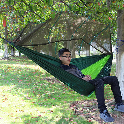 

Double Hammock With Mosquito Mesh Garden Parachute Cloth Camping Leisure HammocksBlueGreenOrangePurple