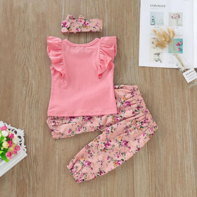 

Infant Newborn Baby Girl Top Floral Sleeveless Pant Headband Outfit Set Clothes