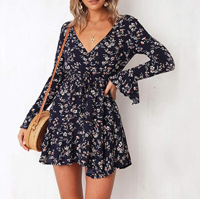 

Fashion Women Summer Casual Long Sleeve Evening Party Cocktail Short Mini Dress