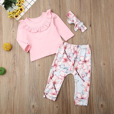 

Newborn kids Infant Baby Girl Long Sleeve Solid T-shirt ClothesLong Leggings Pants Outfit Set 0-24M