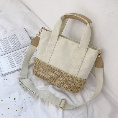 

Qiao Bani 2019 new South Korea ins fashion canvas stitching Tote bag shoulder bag diagonal cross wild female bag