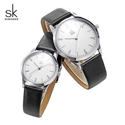 

2019 Shengke Leather Couple Watches Black White Women Men Simple Fashion Lovers Quartz Wristwatches Montre Femme Montre Homme