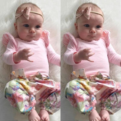 

3Pcs Newborn Baby Girls Long Sleeve Tops Romper BodysuitPants Leggings Headbands Outfits Clothes Set