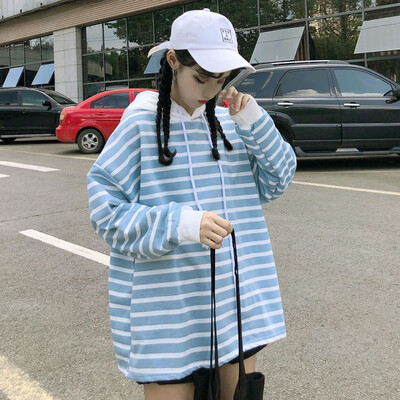 

Autumn Striped Long Sleeve Sweat-Shirt Women Hooded Sweatshirt Loose Casual Hoodies Fashion Pullover Tops