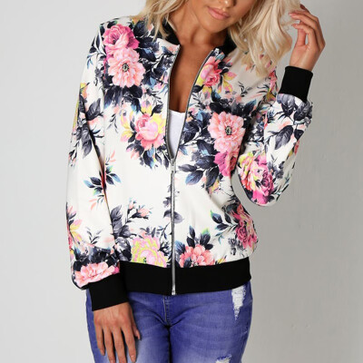 

Women Biker Celebrity Camo Flower Floral Print Bomber Jacket Outwear Coat