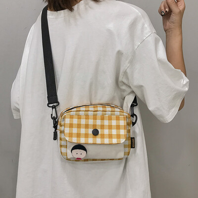 

2019 popular small bag plaid Mori girl canvas bag handbag new summer small fresh wild Messenger bag