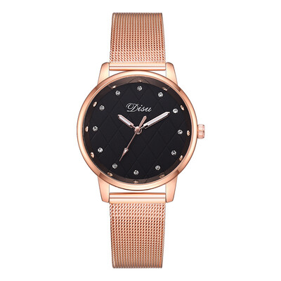 

DISU Stainless Steel Luxury fashion casual gold women watches bracelet Womens Roman Numerals Faux Leather Analog Quartz Watch