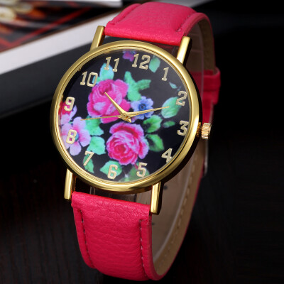 

Flower Peony Printed Womens Quartz Watch Ladies Wristwatch Leather band Top Brand harajuku Relogio Feminino Dropshipping