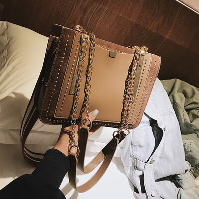 

Hong Kong style rivet stitching handbags chic chain bag female 2019 new fashion wild diagonal cross bag shoulder bag