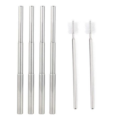 

Reusable Folding Drinking Straw Stainless Steel Retractable Straw wBrush