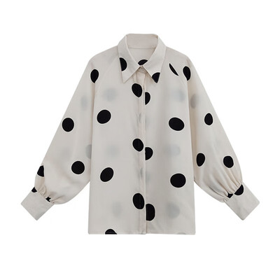 

chiffon long sleeves spring&summer womens white wave point loose slim Korean shirt