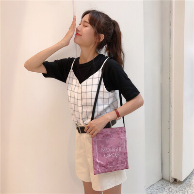 

Tailored Women Ice Velvet Shoulder Bag Embroidered Letters Diagonal Bag Retro Student Bag