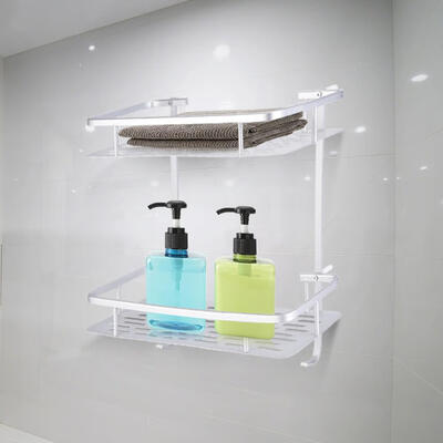 

Greensen Double Layers Aluminum Wall Mounted Storage Shelf Rack with 2 Hanging Hooks Bathroom