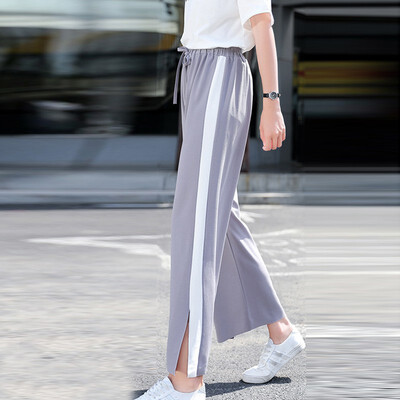 

Wide Leg Pants Women Loose Casual Solid Color Straight Ankle-length Pants Fashion Trend Mid Rise Drawstring Cotton Blend