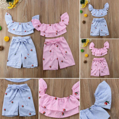 

2PC Toddler Baby Girls Clothes Condole Tops Stripe Pants Kids Clothes Outfits